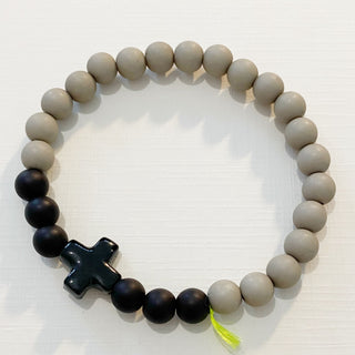 Bracelet Merveilleux Hossegor 8mm - Porcelaines au choix - Gris/Vert et Noir