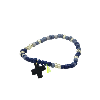 Bracelet Rocailles - Porcelaines au choix - Tons bleus, gris et dorés