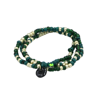 Collier bracelet Rocailles - Porcelaines au choix - Tons verts et dorés