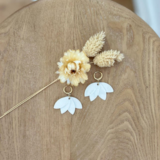 Boucles mini créoles Jeannette - Porcelaine lotus  - Doré à l'or fin