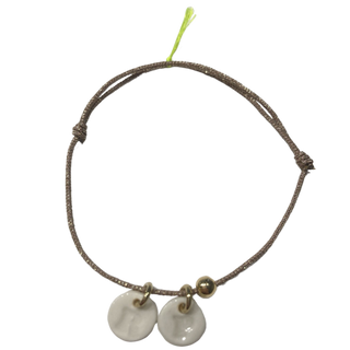 Bracelet Essentiel initiale - Petites lettres - 2 porcelaines blanches - Rose irisé