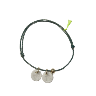 Bracelet Essentiel initiale - Petites lettres - 2 porcelaines blanches - Vert irisé