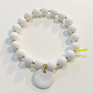 Bracelet Divine 8mm - Porcelaine blanche au choix - Coquillage blanc et perles or rose