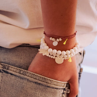 Bracelet L'Essentiel en perles - Porcelaine blanche au choix - Rose irisé
