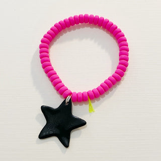 Bracelet Merveilleuse - Porcelaine étoile couleur au choix - Rose fluo