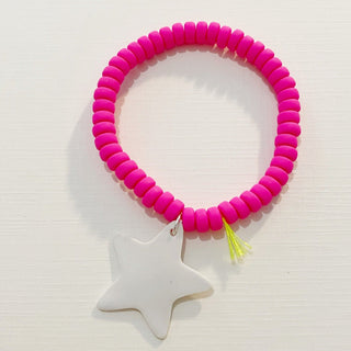 Bracelet Merveilleuse - Porcelaine étoile couleur au choix - Rose fluo