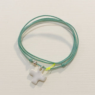 Collier Bracelet Triplette - Porcelaines au choix - Vert irisé