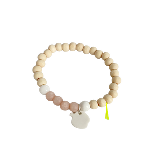 Bracelet Divine 6mm - Porcelaine blanche au choix - Perle pierre Givrée rose et bois naturel - Version mini