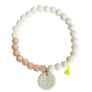Bracelet Divine 6mm - Porcelaine blanche au choix - Perle givrée - Rose et coquillage