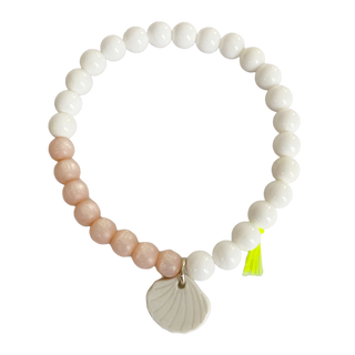 Bracelet Divine 6mm - Porcelaine blanche au choix - Perle givrée - Rose et coquillage