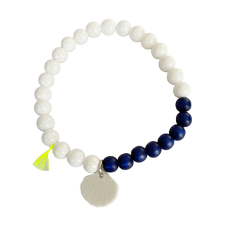 Bracelet Divine 6mm - Porcelaine blanche au choix - Perle givrée - Bleue et coquillage