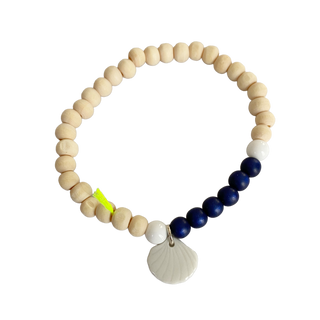 Bracelet Divine 6mm - Porcelaine blanche au choix - Perle givrée - Bleue et bois naturel