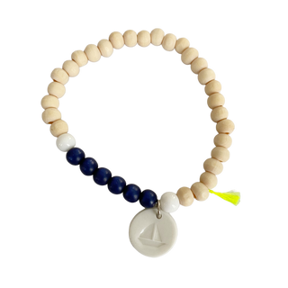 Bracelet Divine 6mm - Porcelaine blanche au choix - Perle givrée - Bleue et bois naturel