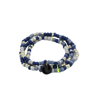 Collier bracelet Rocailles - Porcelaines au choix - Tons bleus, gris et dorés