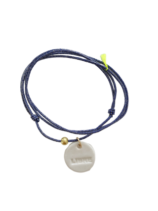 Collier bracelet Triplette - Porcelaine blanche Libre - Bleu irisé