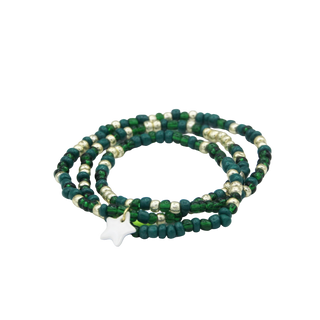 Collier bracelet Rocailles - Porcelaines au choix - Tons verts et dorés