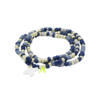 Collier bracelet Rocailles - Porcelaines au choix - Tons bleus, gris et dorés