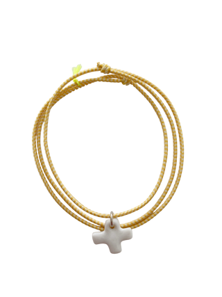 Collier bracelet Betsy - Porcelaine blanche Croix - Jaune