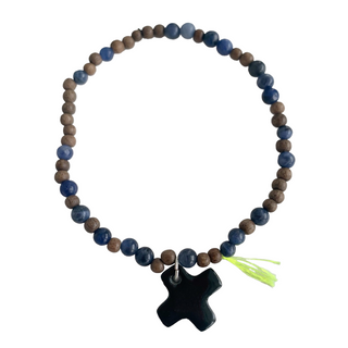 Bracelet Bayong 4mm - Croix noire - Bois et bleu / Pour lui