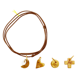 Collier bracelet Trésor - Médaille plaquée or au choix - Porcelaine blanche "solitaire"- Marron