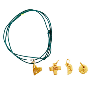 Collier bracelet Trésor - Médaille plaquée or au choix - Porcelaine blanche "solitaire"- Vert