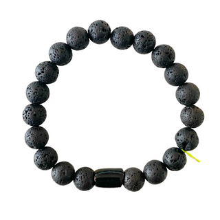 Bracelet divin 10mm - Porcelaine noire tube - Pierre de lave - Noir
